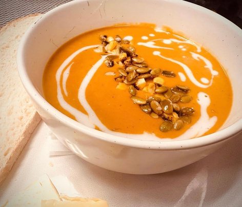 Squash soup with toasted pepitas